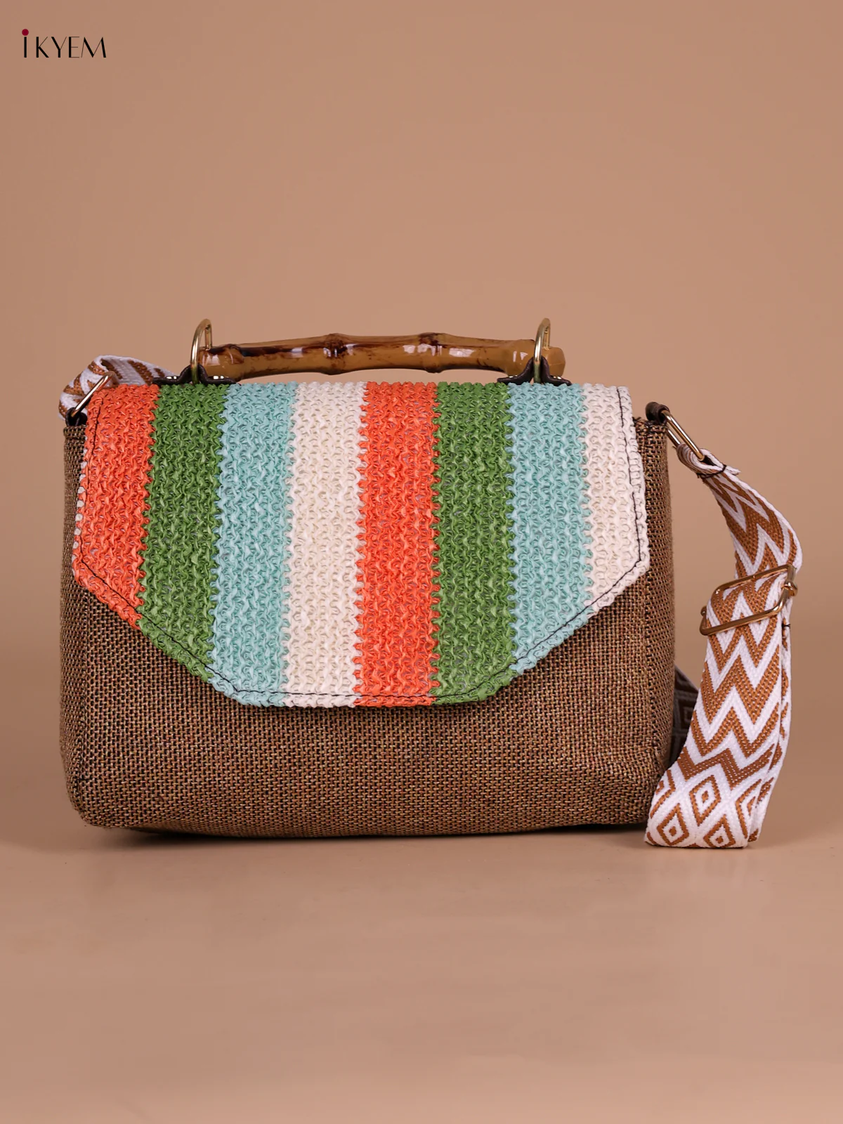 Printed Sling Bag -Brown & Green