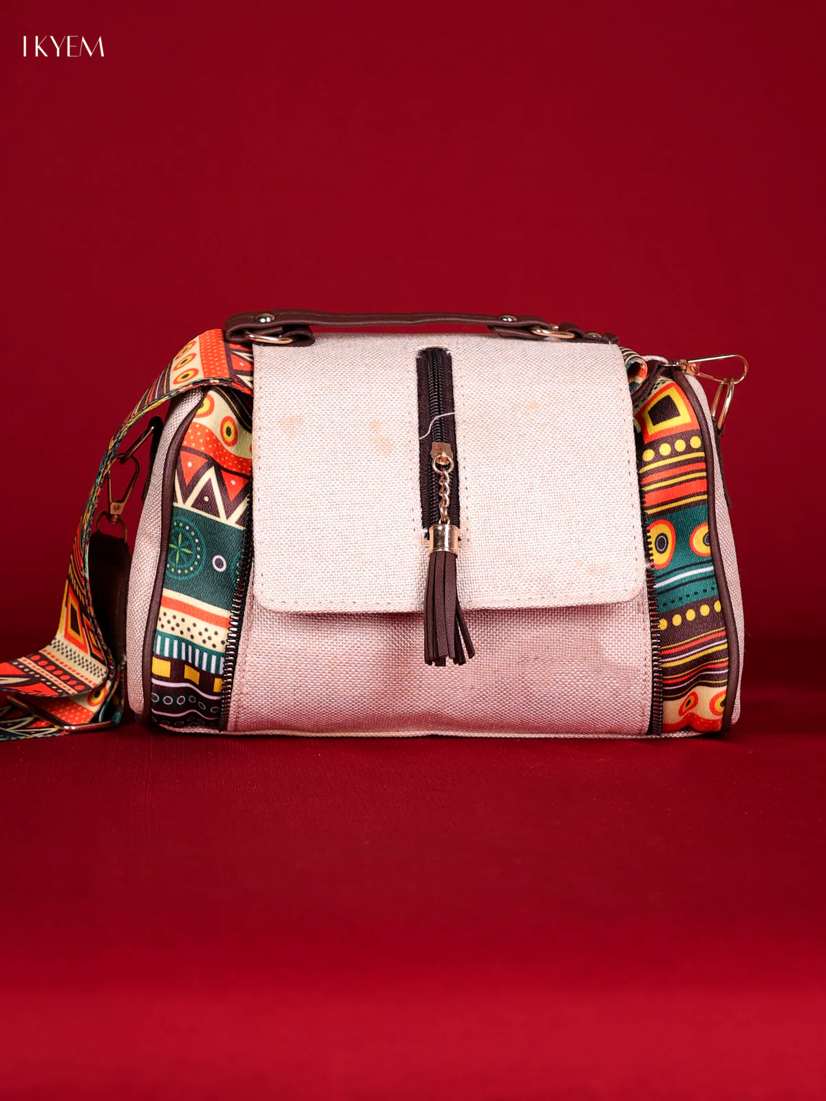 Printed Sling Bag -Cream & Green