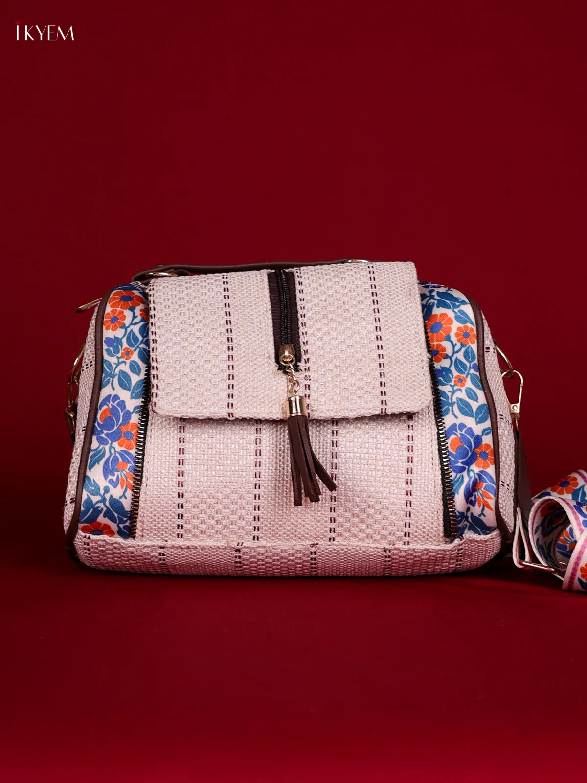 Printed Sling Bag -Cream & Blue