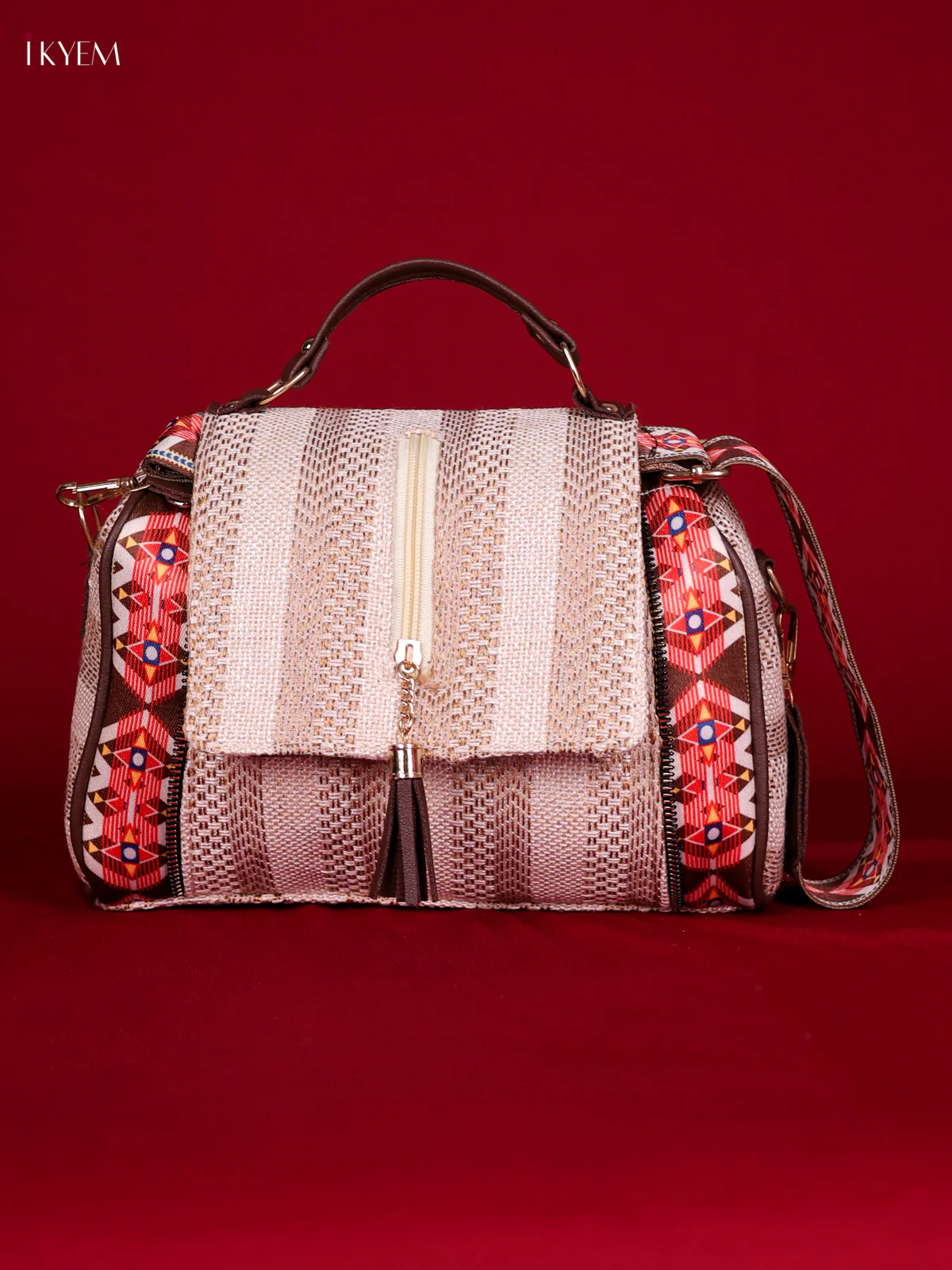Printed Sling Bag -Cream & Red