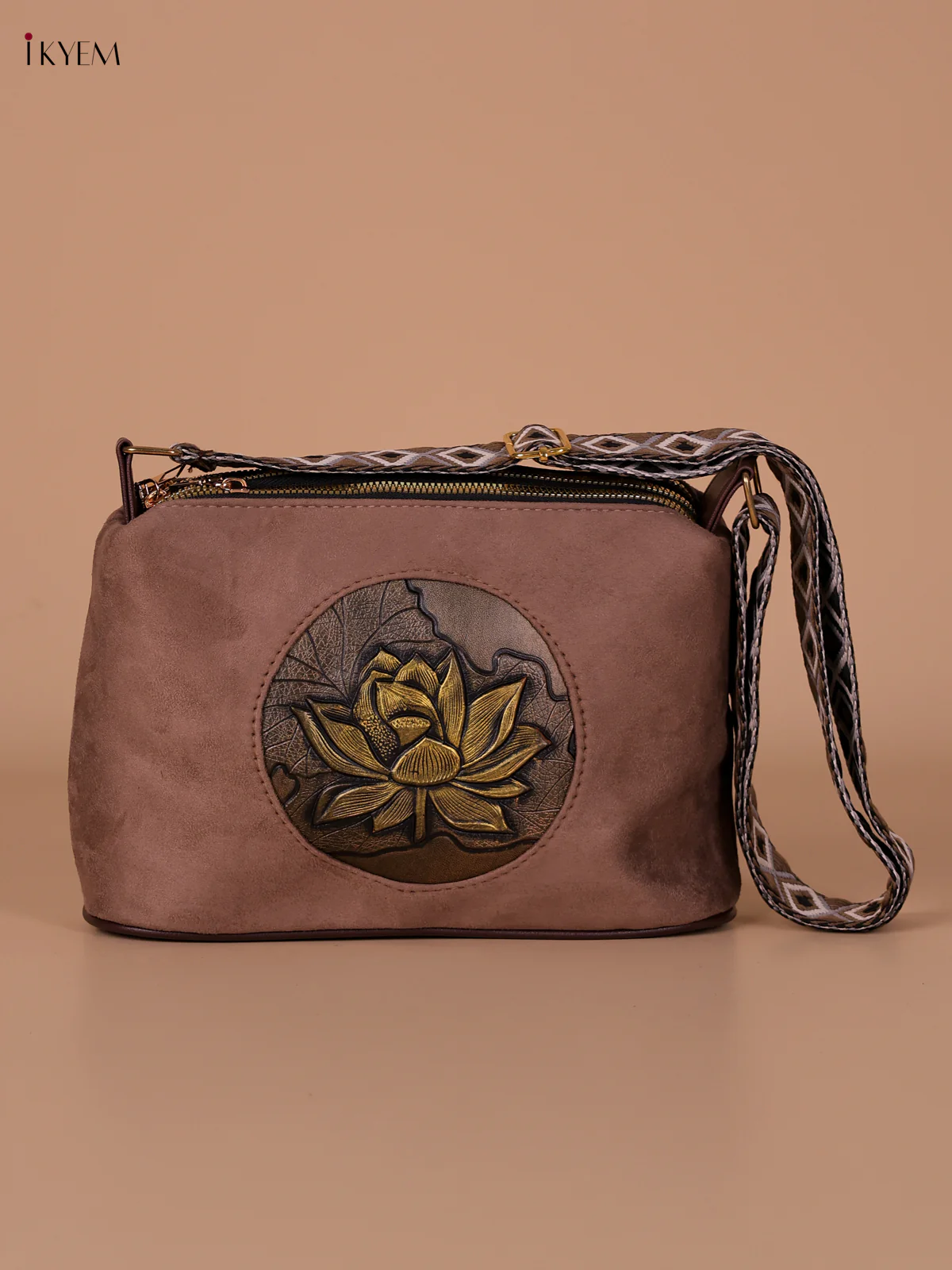 Lotus Printed Sling Bag - Brown