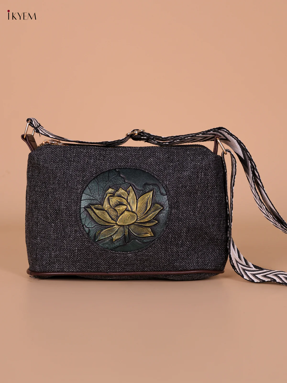 Lotus Printed Sling Bag - Gray