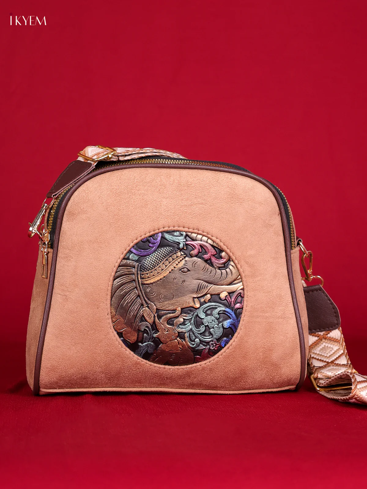 Elephant Printed Sling Bag - Peach