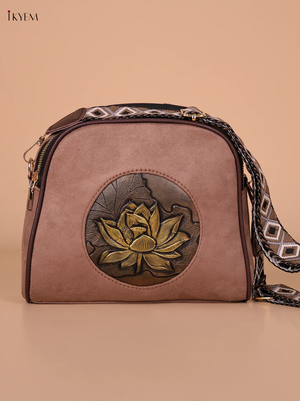 Lotus Printed Sling Bag - Brown