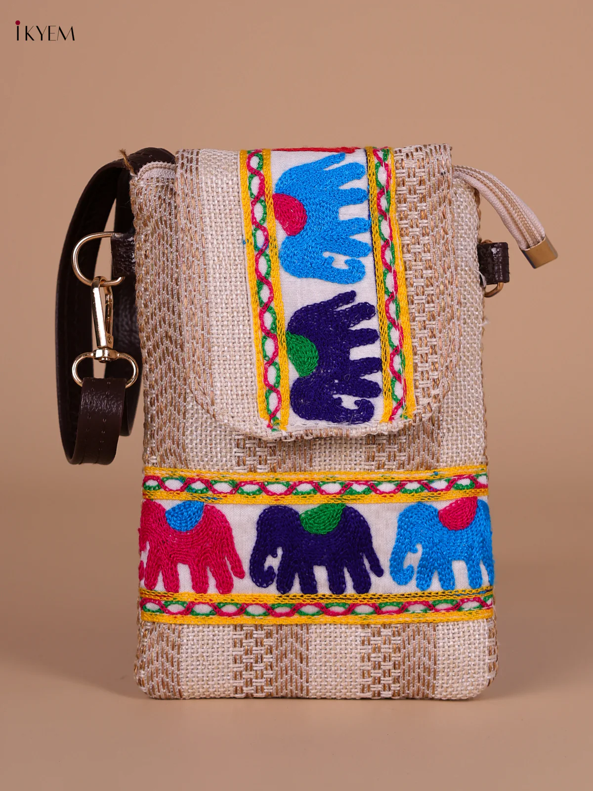 Elephant Printed Sling Bag - Peach