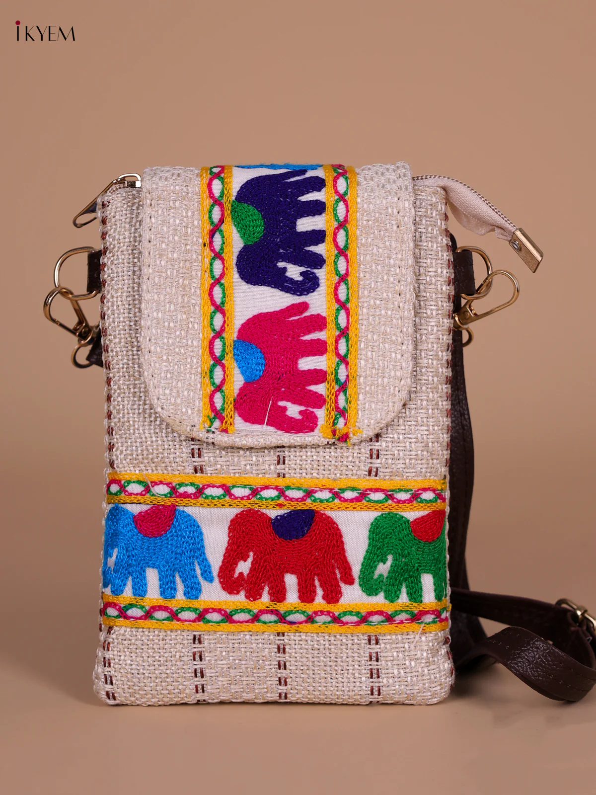 Elephant Printed Sling Bag - White