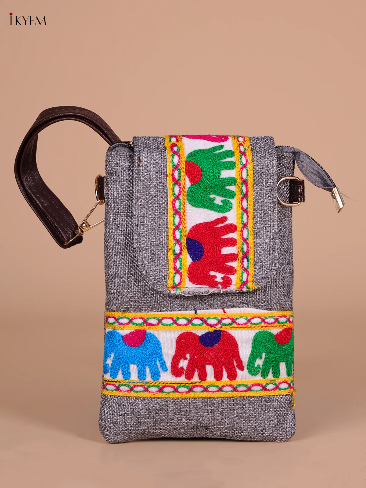 Elephant Printed Sling Bag - Ash