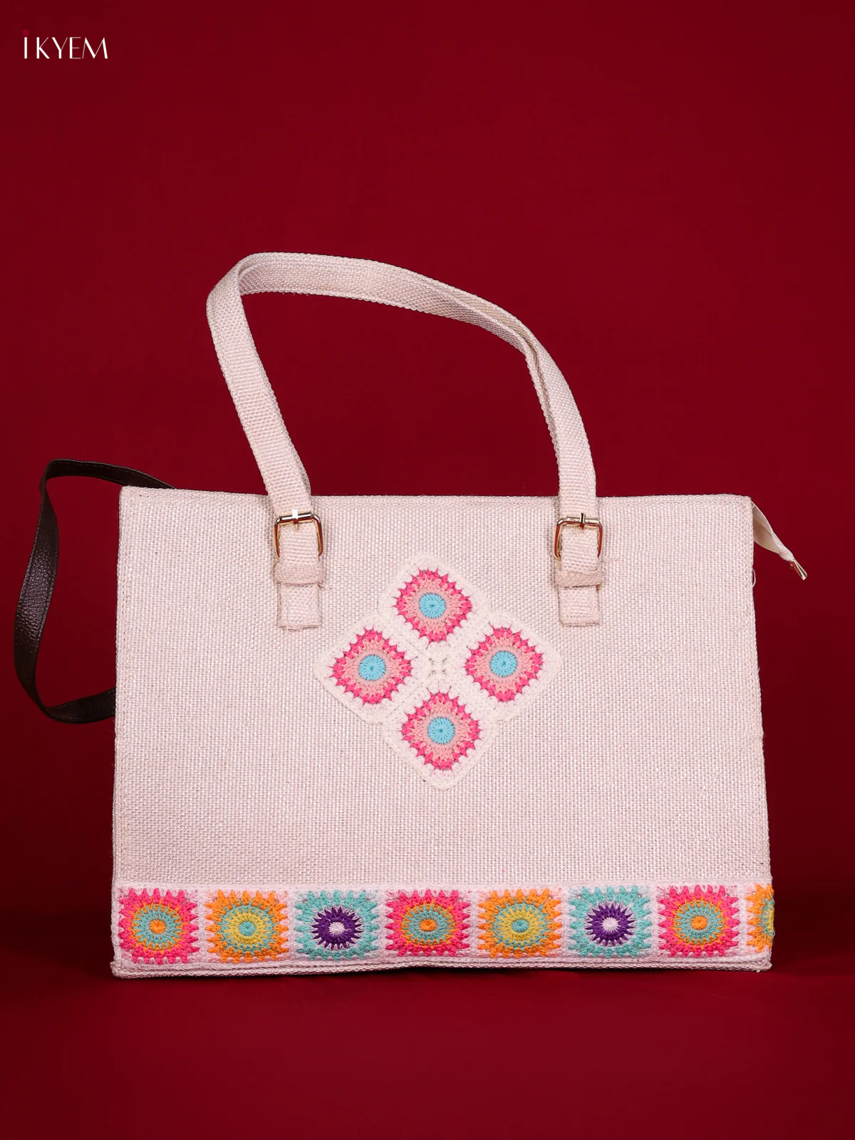 Rangoli Printed Hand Bag - Cream
