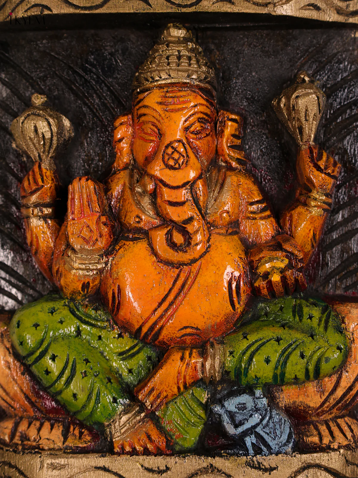 Wooden Handpainted Ganesha Lakshmi Sarawathi Vertical Panel-KED20015 - Image 2