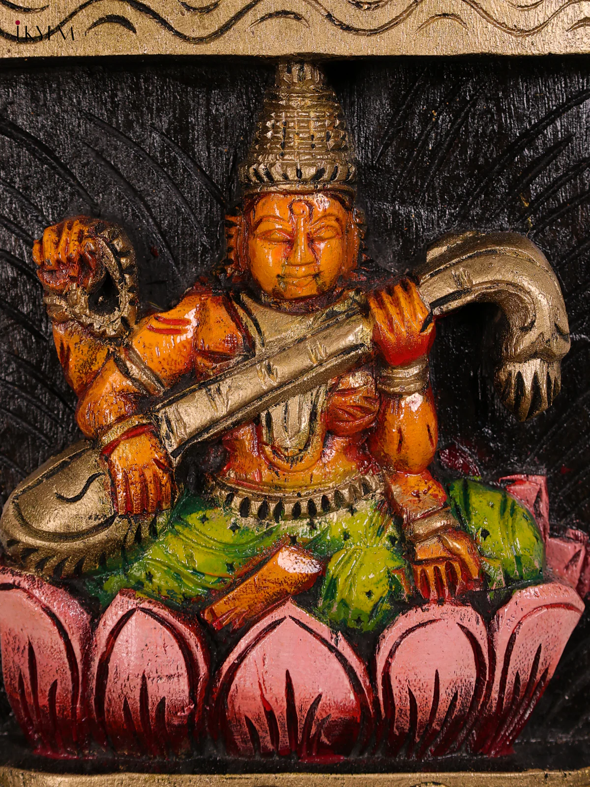 Wooden Handpainted Ganesha Lakshmi Sarawathi Vertical Panel-KED20015 - Image 3