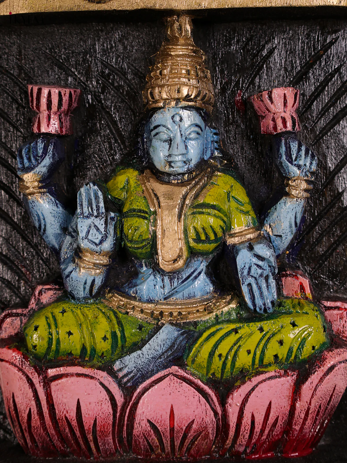 Wooden Handpainted Ganesha Lakshmi Sarawathi Vertical Panel-KED20015 - Image 4