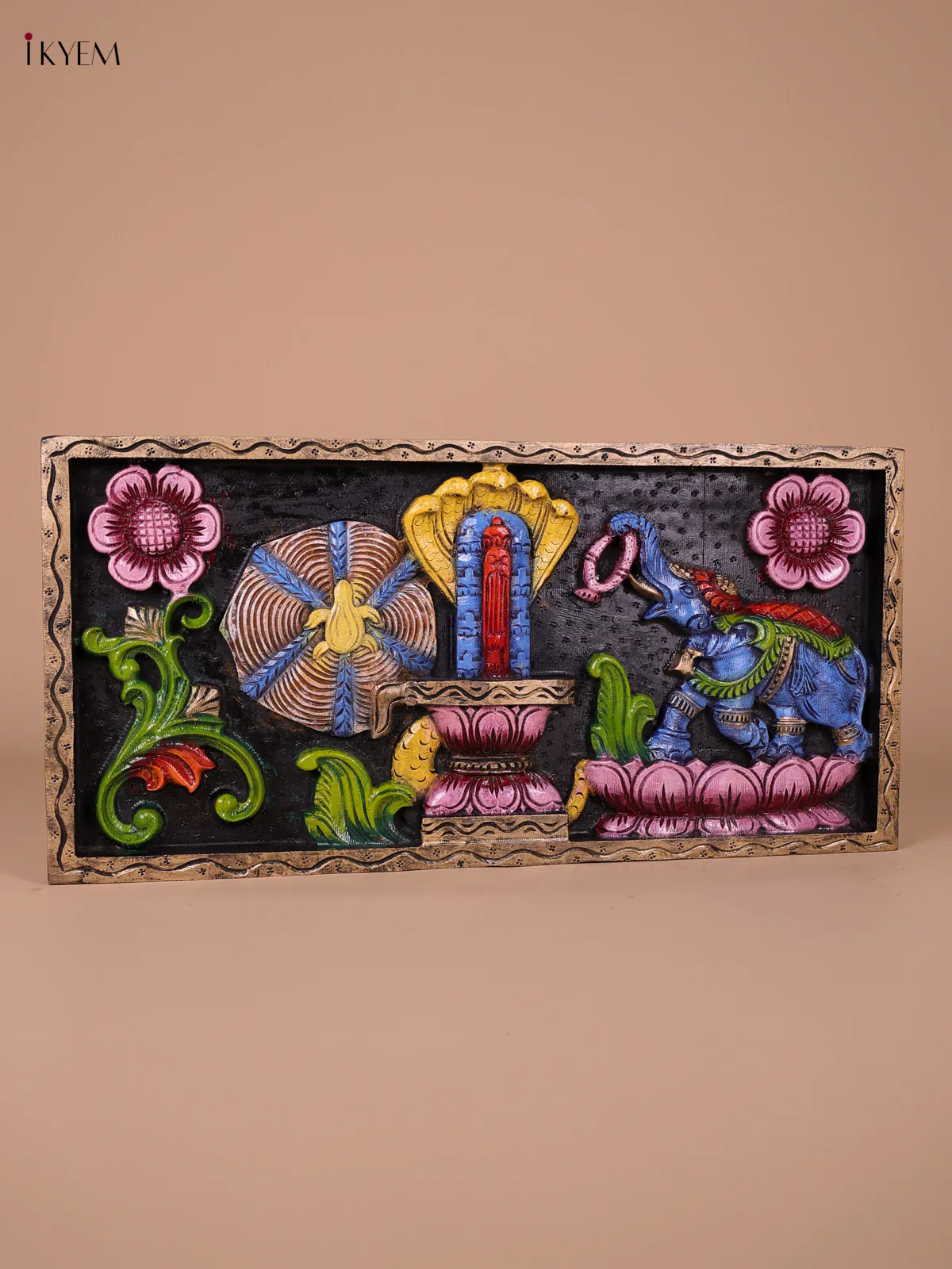 Wooden Handpainted Kalahesti Sivan with elephant Statue-KED20017 - Image 4