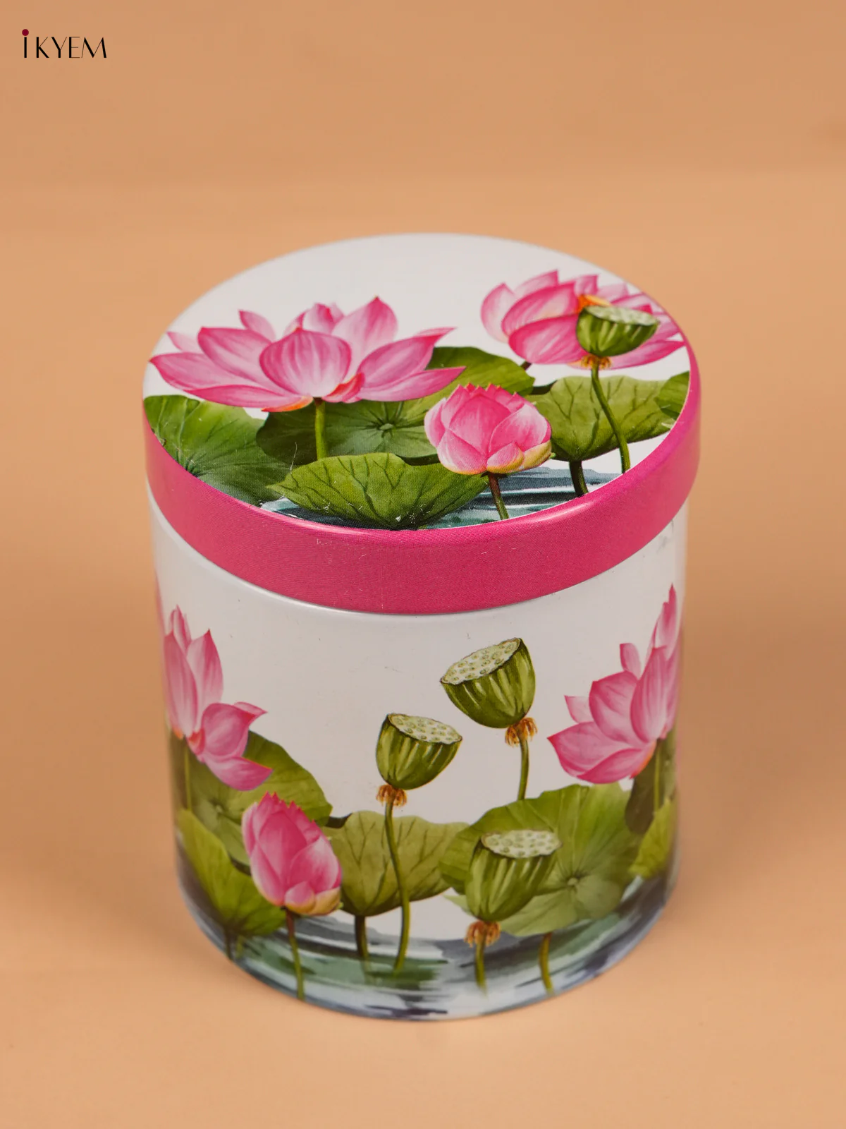 Digital Printed Dry Fruit Tin Jar Round - Lotus Pink 3.8 Inch-KED21012