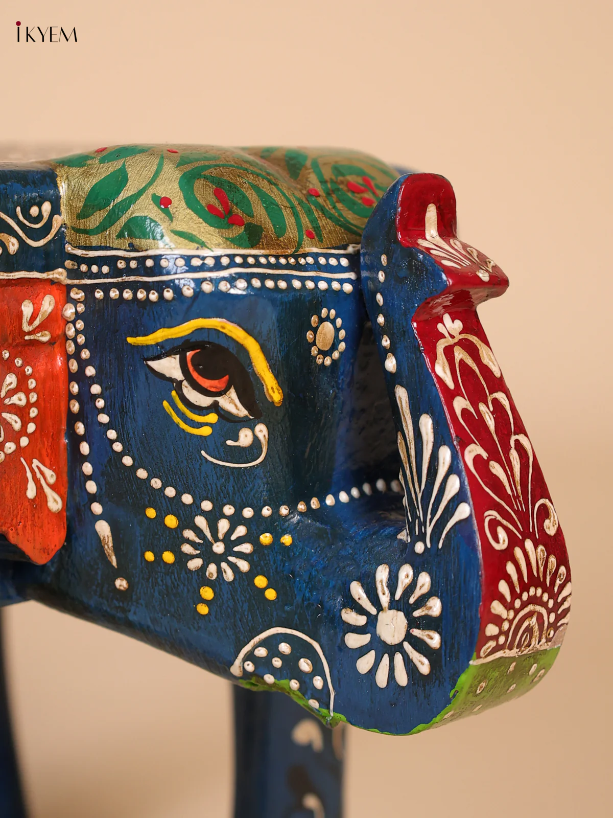 Wooden Handipainted Elephant Stool - 8 inch - Teal-KEE02014 - Image 2