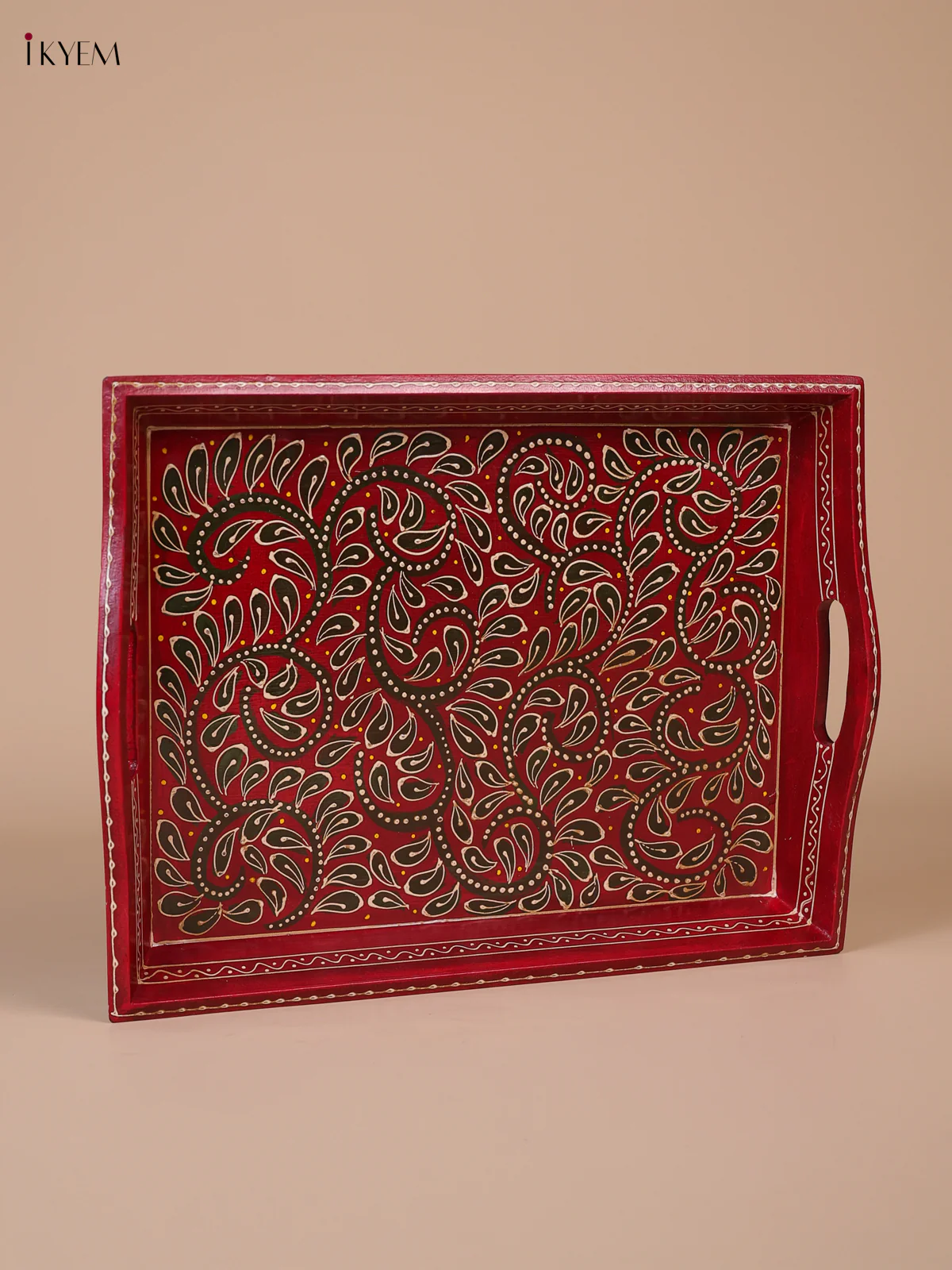 Wooden handpainted tray - Red - M-KEE02016 - Image 4