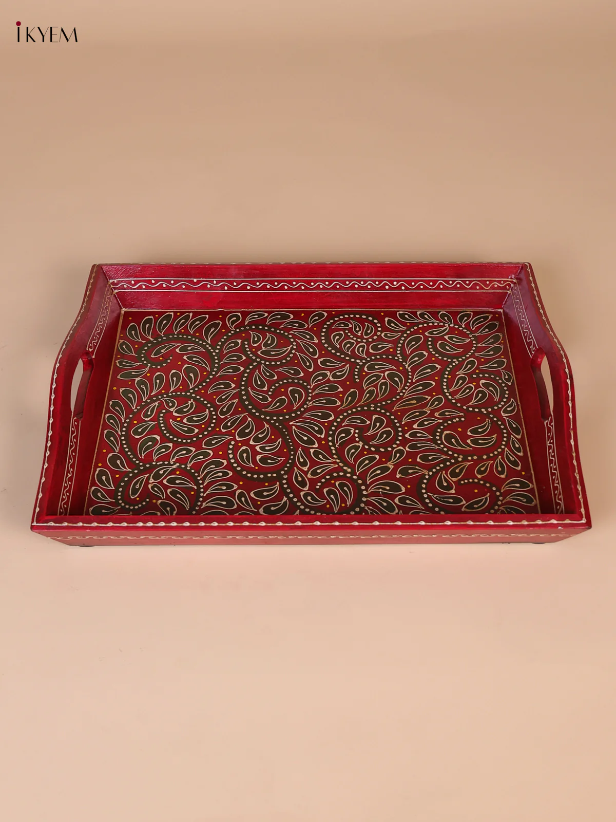 Wooden handpainted tray - Red - S-KEE02017