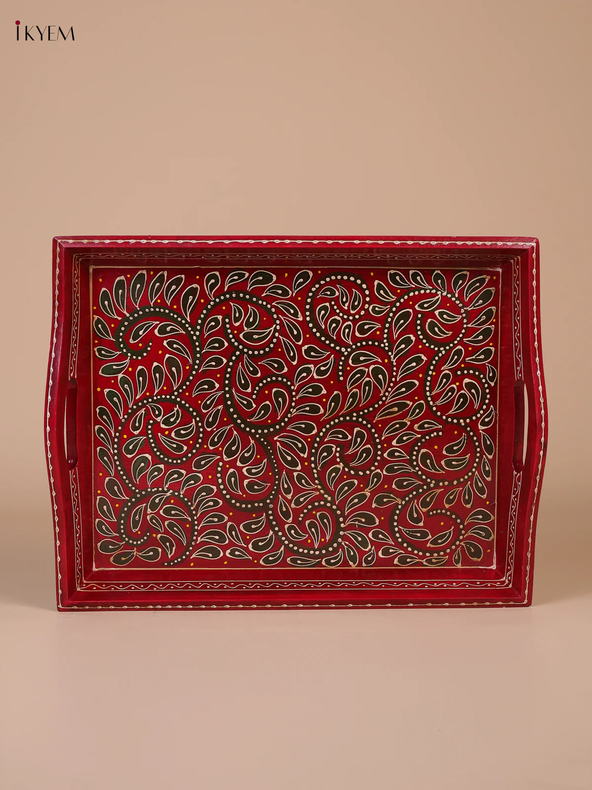 Wooden handpainted tray - Red - S-KEE02017 - Image 2