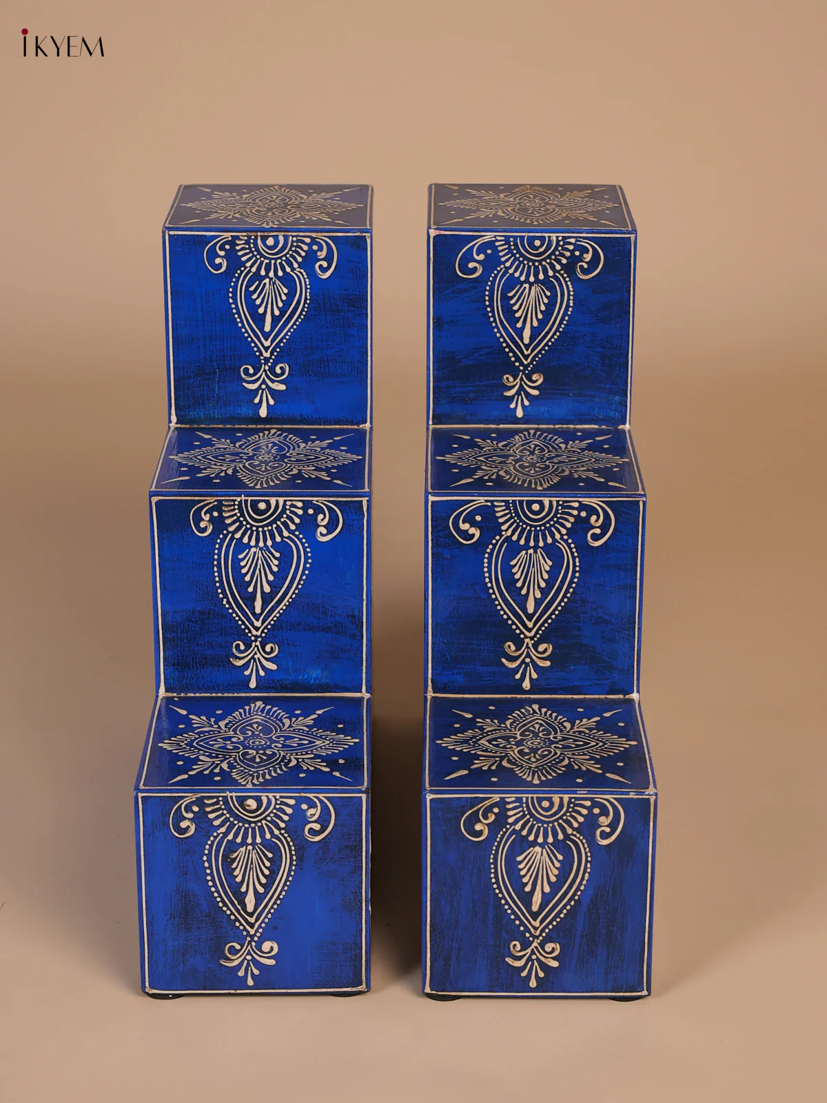 Wooden Handpainted 3 - Diya Padi - Blue-KEE02021