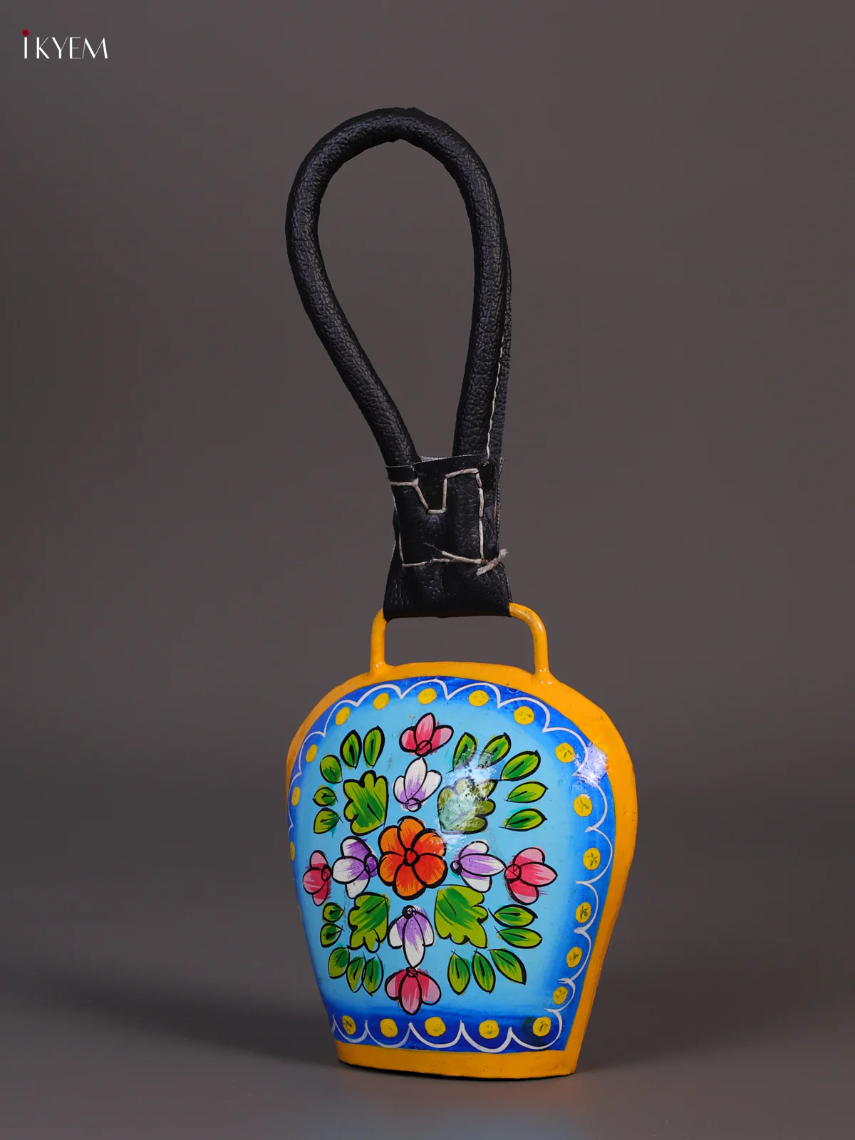 Metal Handpainted Cow bell - Flower Blue - Small-KEE02033 - Image 3