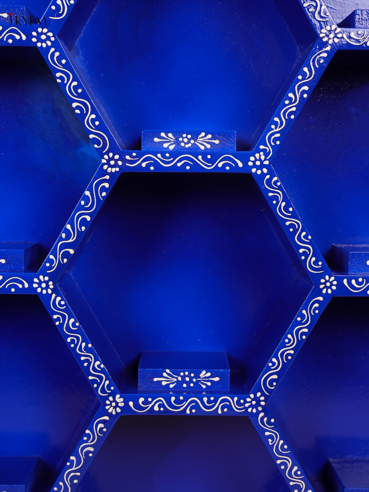 Wooden Handipainted Wall Shelf 10 Octagon boxes - Blue-KEE02034 - Image 2