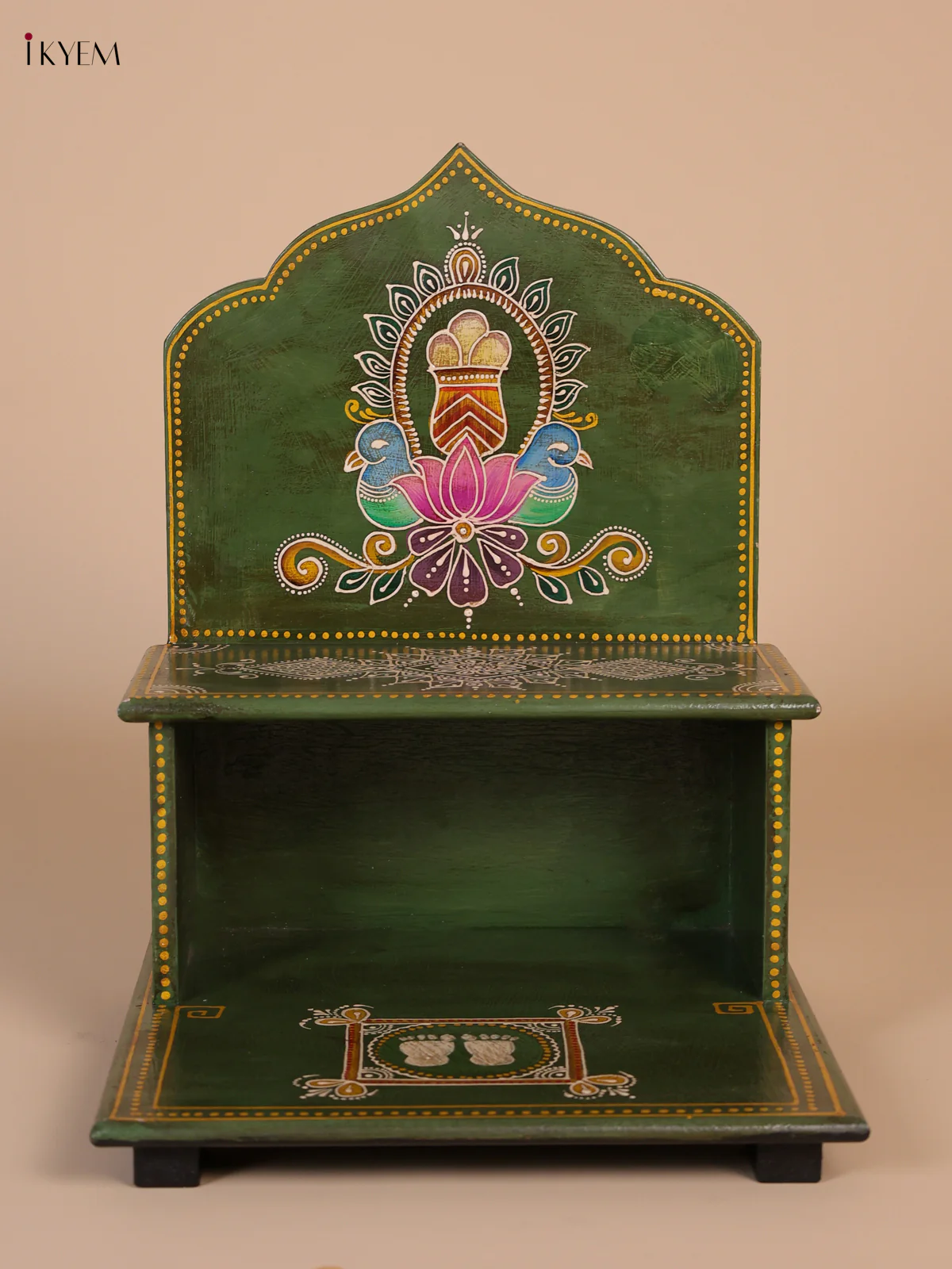 Hand-Painted Wooden Parrot 2-Step Golu Stand - Green - 16 Inches-KEE02036 - Image 4