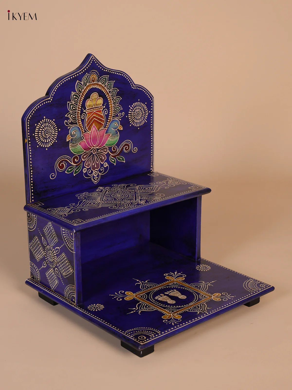 Hand-Painted Wooden Parrot 2-Step Golu Stand - Blue- 16 Inches-KEE02037 - Image 4
