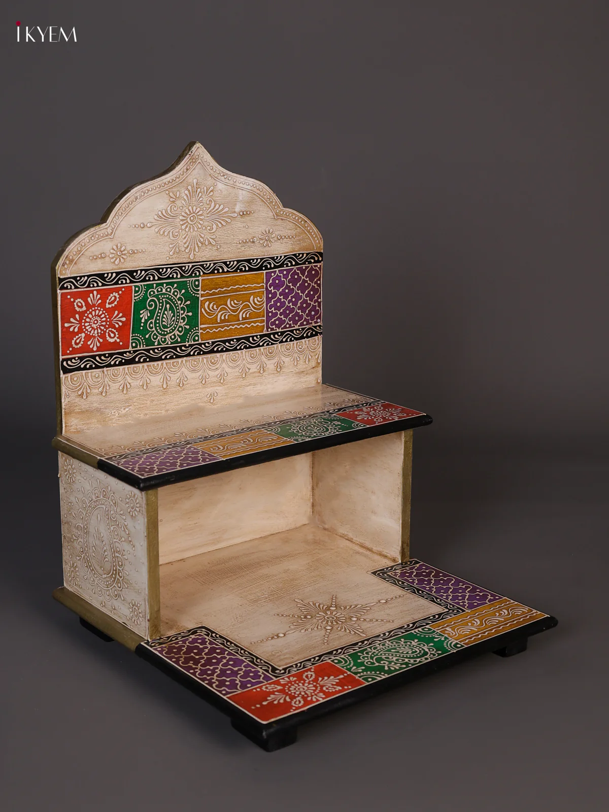Hand-Painted Wooden 2-Step Golu Stand - Off white- 16 Inches-KEE02039 - Image 2