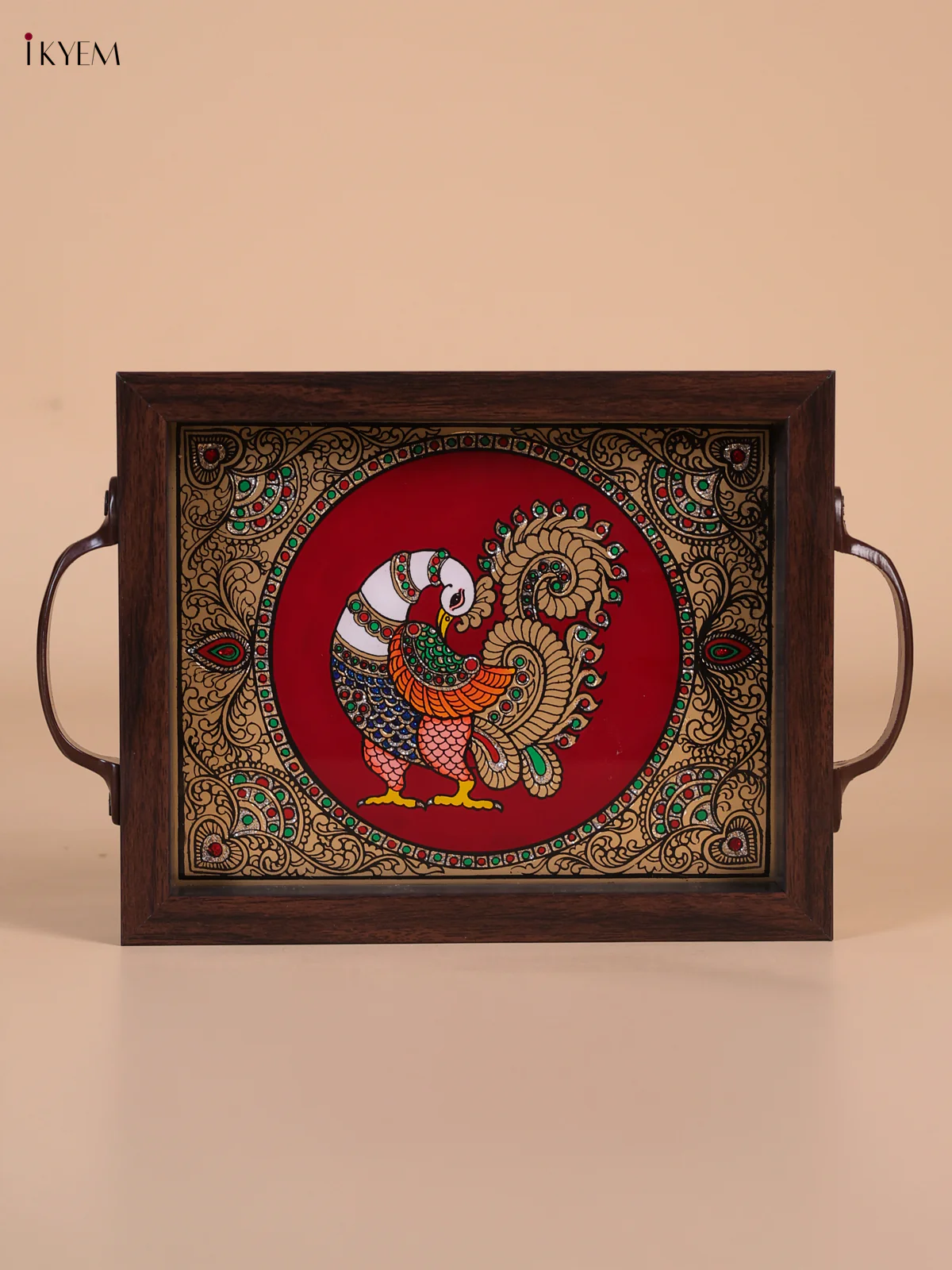 Reverse Glass Painted Tray (9x7) - Peacock - Maroon-KEE05001 - Image 2