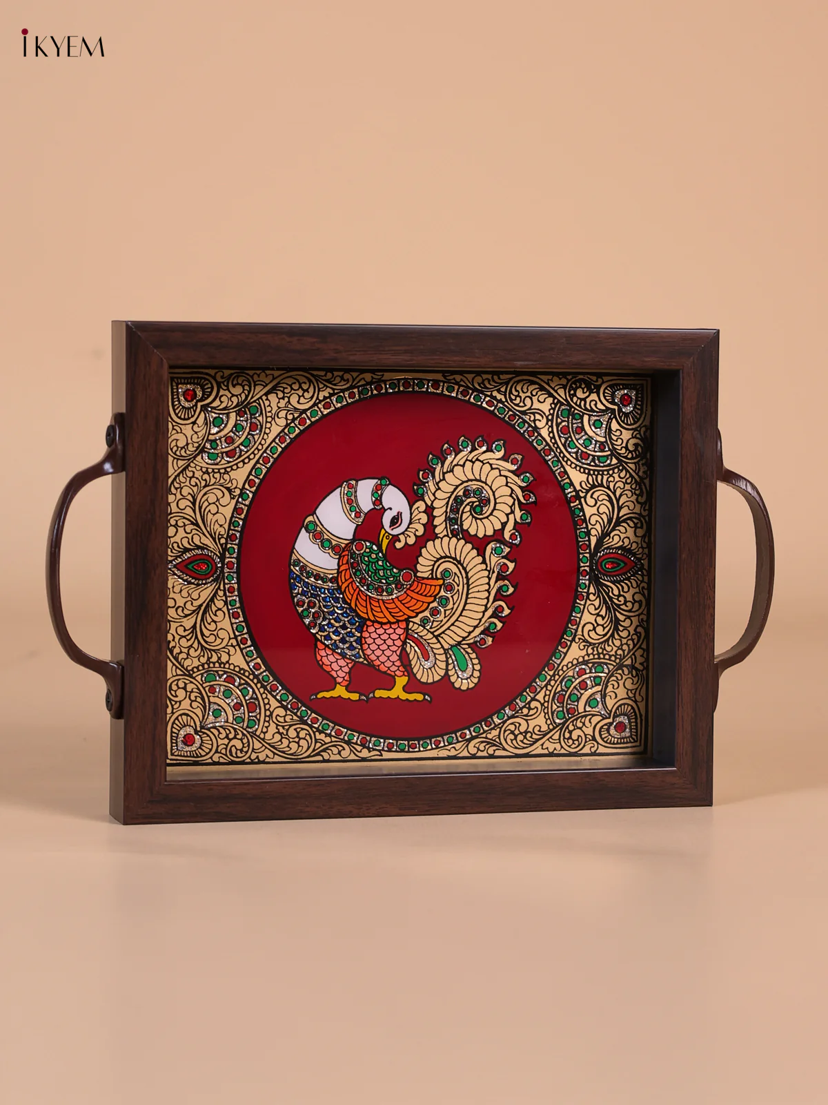 Reverse Glass Painted Tray (9x7) - Peacock - Maroon-KEE05001 - Image 3
