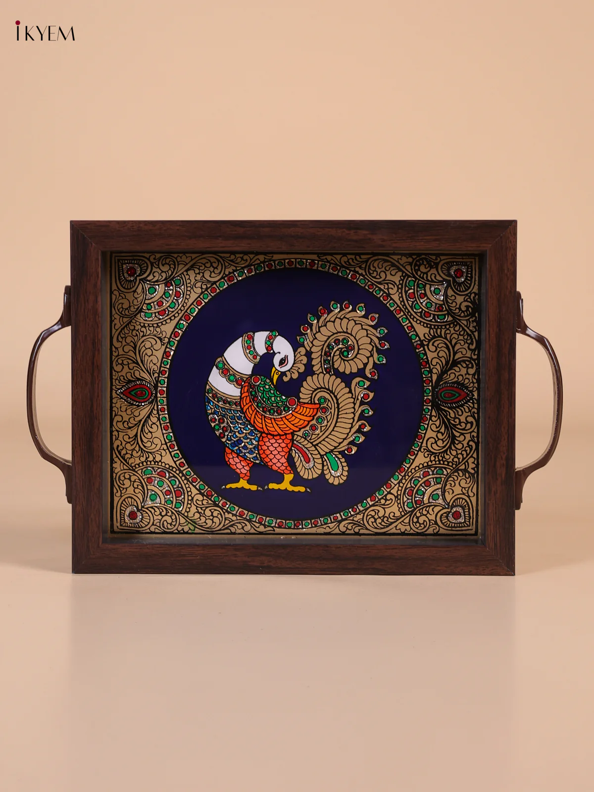 Reverse Glass Painted Tray (9x7) - Peacock - Blue-KEE05003 - Image 2