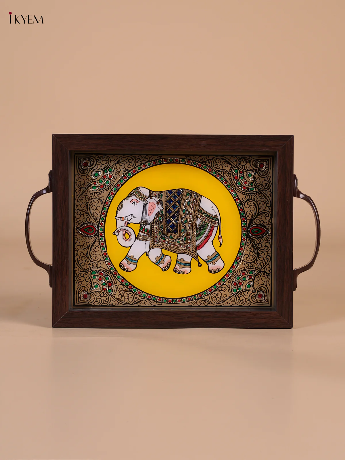 Reverse Glass Painted Tray (9x7) - Elephant - Yellow-KEE05004 - Image 2