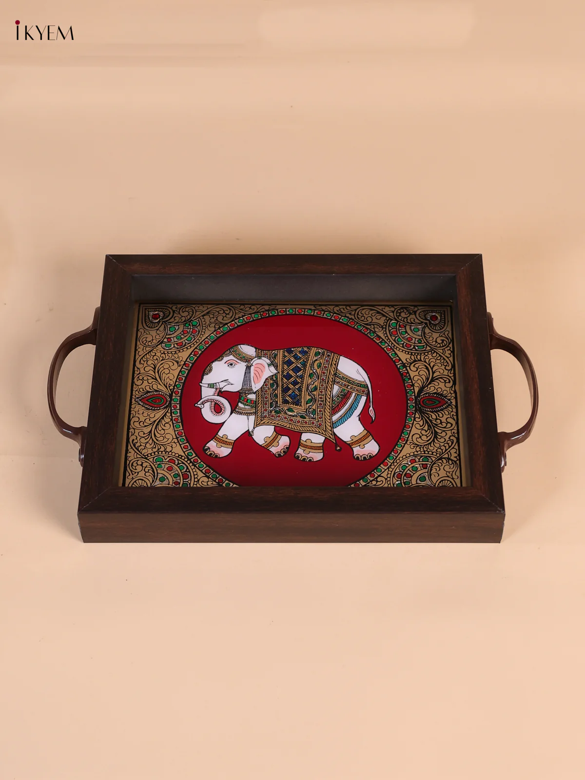Reverse Glass Painted Tray (9x7) - Elephant - Maroon-KEE05005