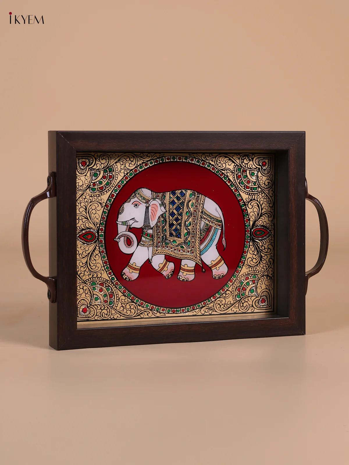 Reverse Glass Painted Tray (9x7) - Elephant - Maroon-KEE05005 - Image 3