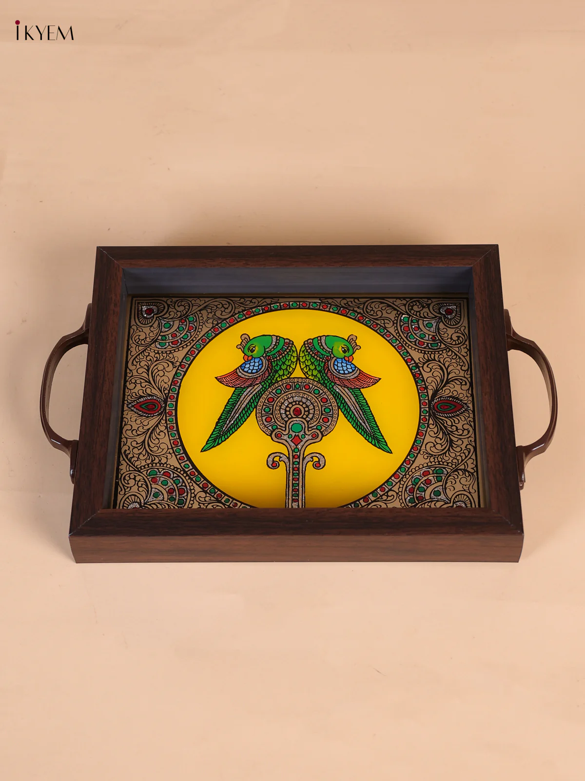 Reverse Glass Painted Tray (9x7) - Parrot - Yellow-KEE05006