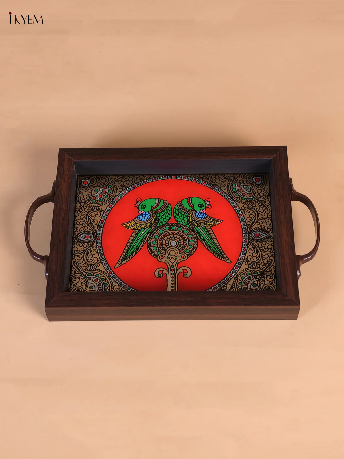 Reverse Glass Painted Tray (9x7) - Parrot - Orange-KEE05008