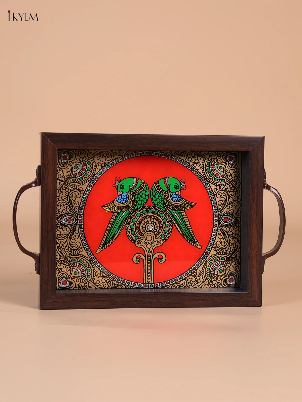 Reverse Glass Painted Tray (9x7) - Parrot - Orange-KEE05008 - Image 3