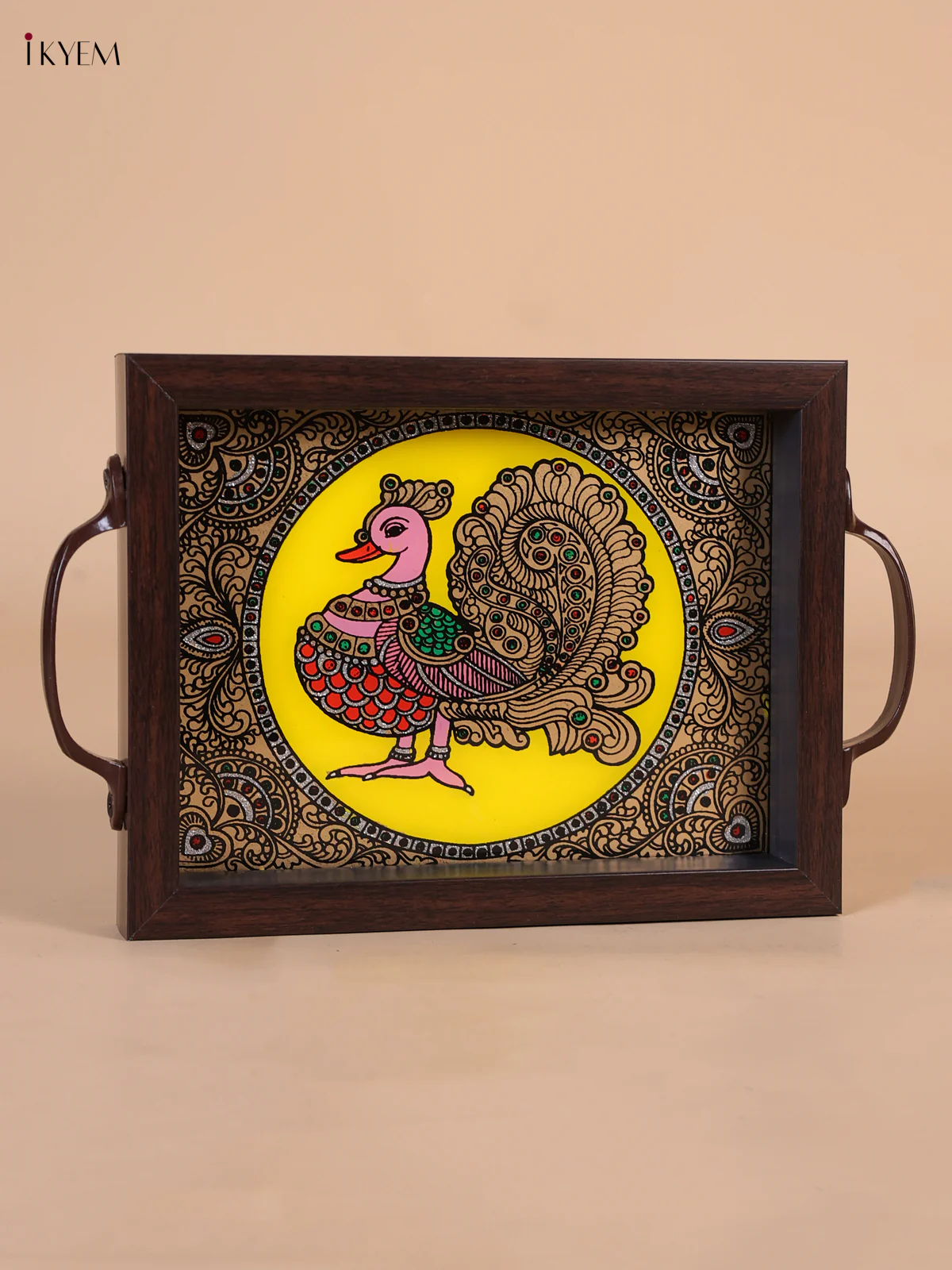 Reverse Glass Painted Tray (9x7) - Annapakshi - Yellow-KEE05011 - Image 3