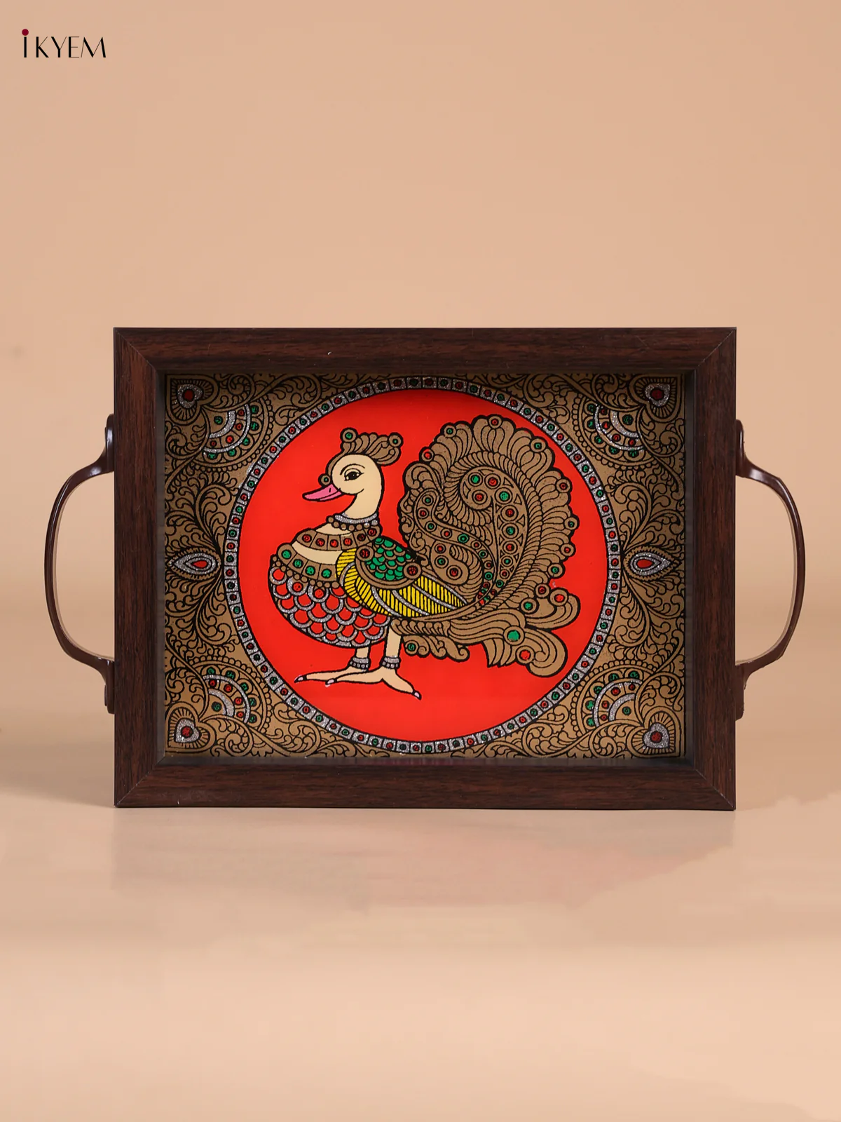Reverse Glass Painted Tray (9x7) - Annapakshi - Orange&Red-KEE05012 - Image 2