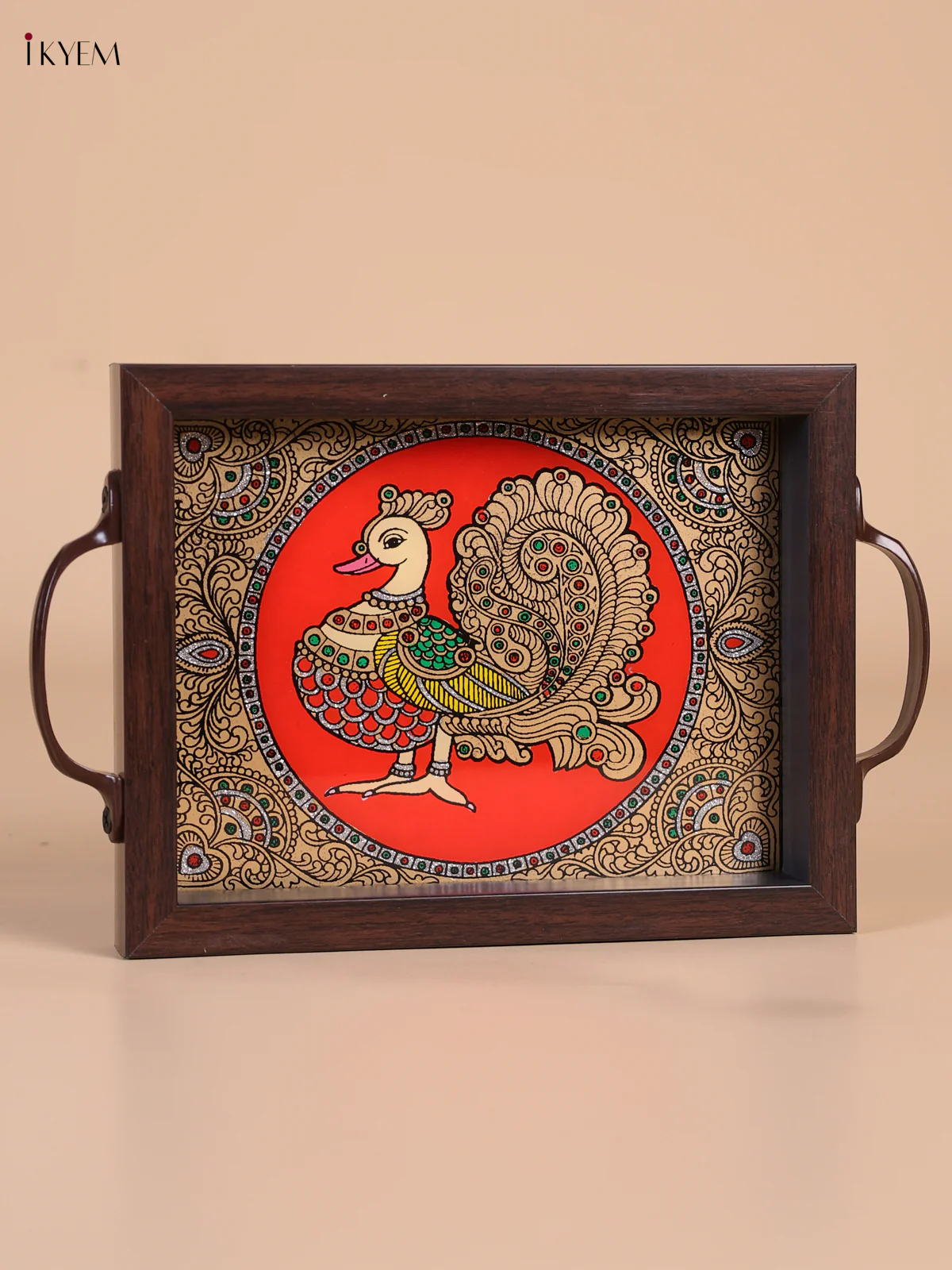 Reverse Glass Painted Tray (9x7) - Annapakshi - Orange&Red-KEE05012 - Image 3