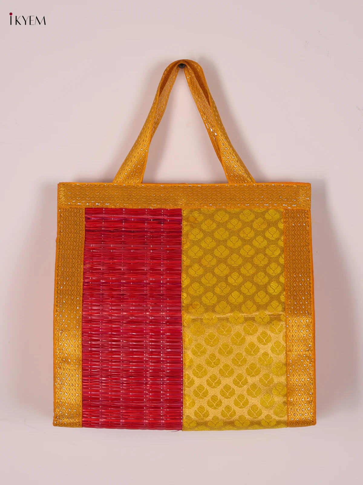 Yellow Raw Silk with Korai bag - 10 inches - Red-KEE05013