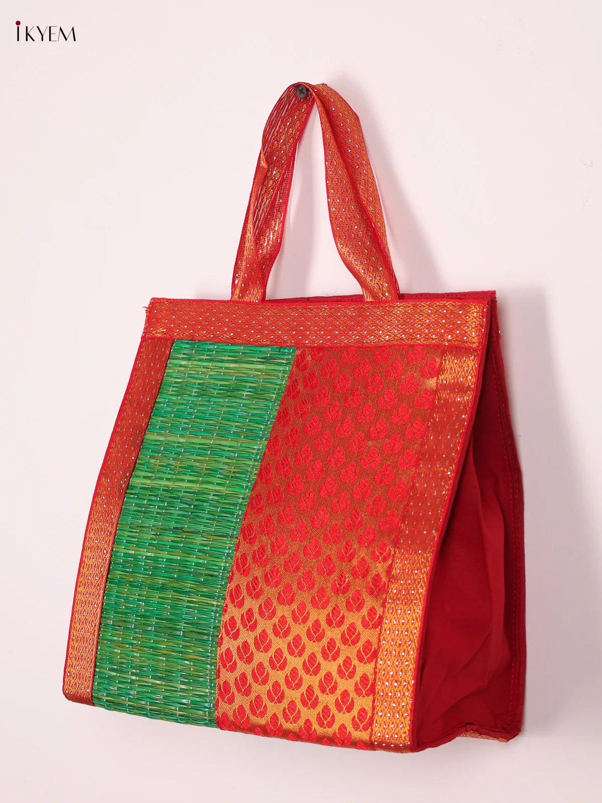 Red Raw Silk with Korai Bag - Green - 10 Inches-KEE05014 - Image 2