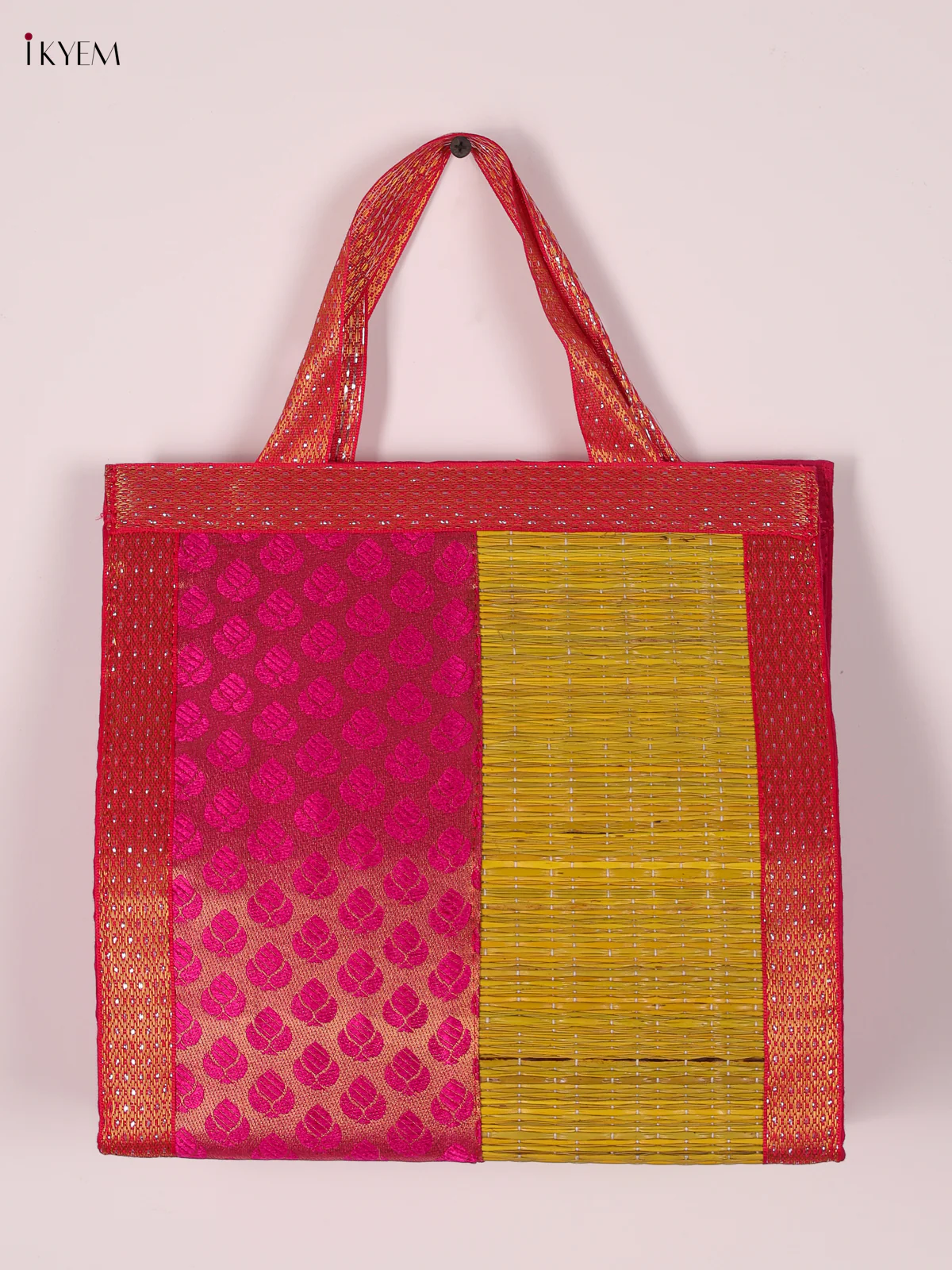 Pink Raw Silk with Korai Bag - Yellow - 10 Inches-KEE05016
