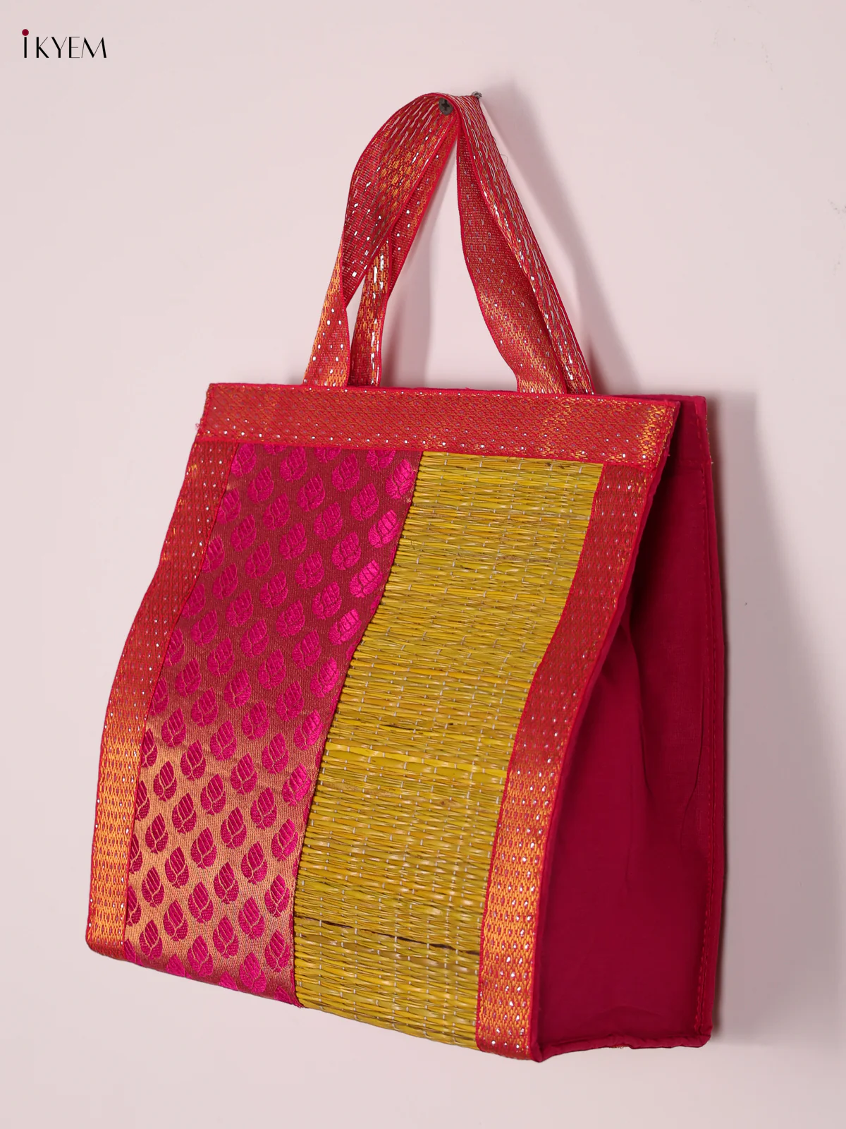 Pink Raw Silk with Korai Bag - Yellow - 10 Inches-KEE05016 - Image 2