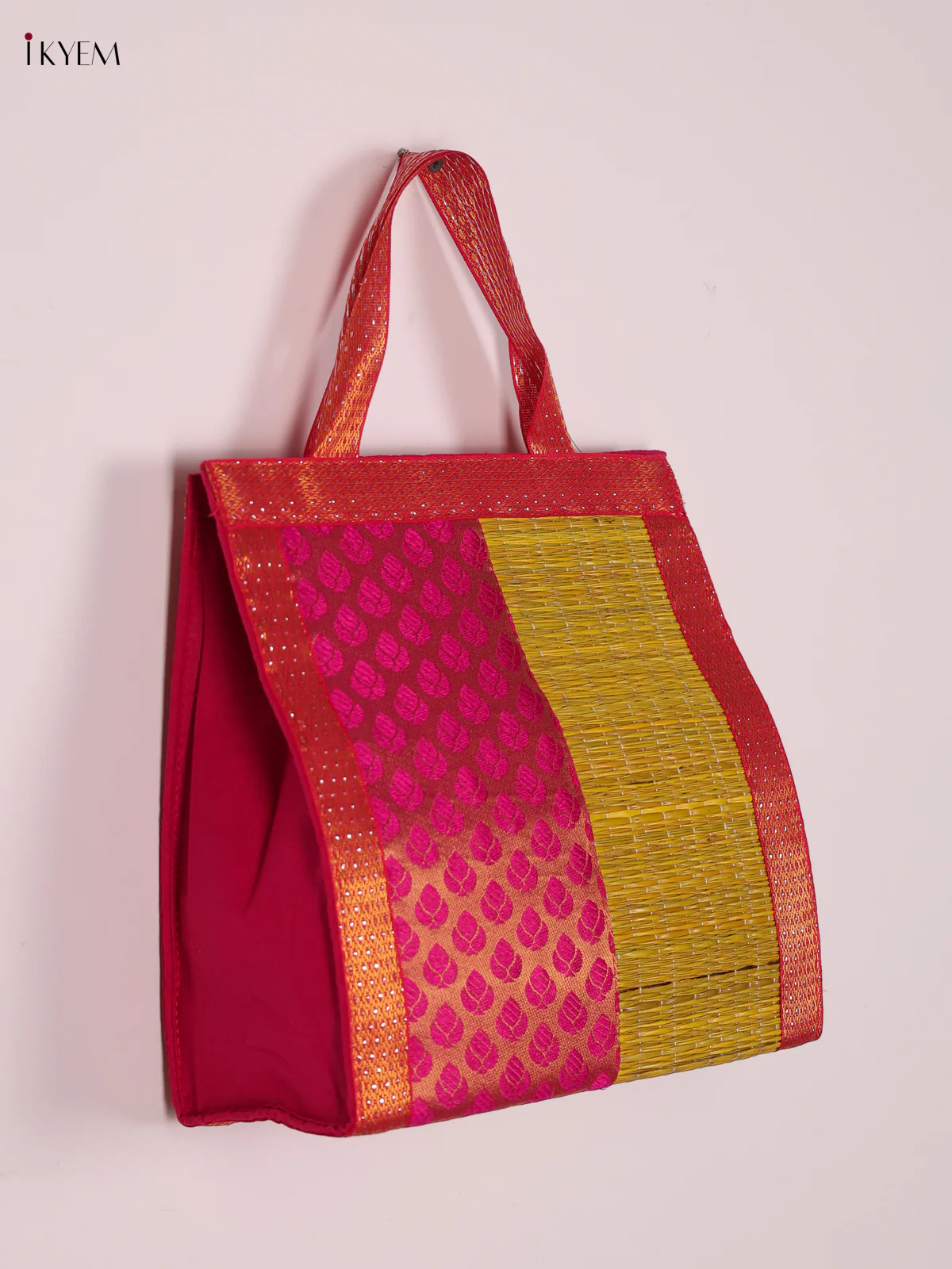 Pink Raw Silk with Korai Bag - Yellow - 10 Inches-KEE05016 - Image 3
