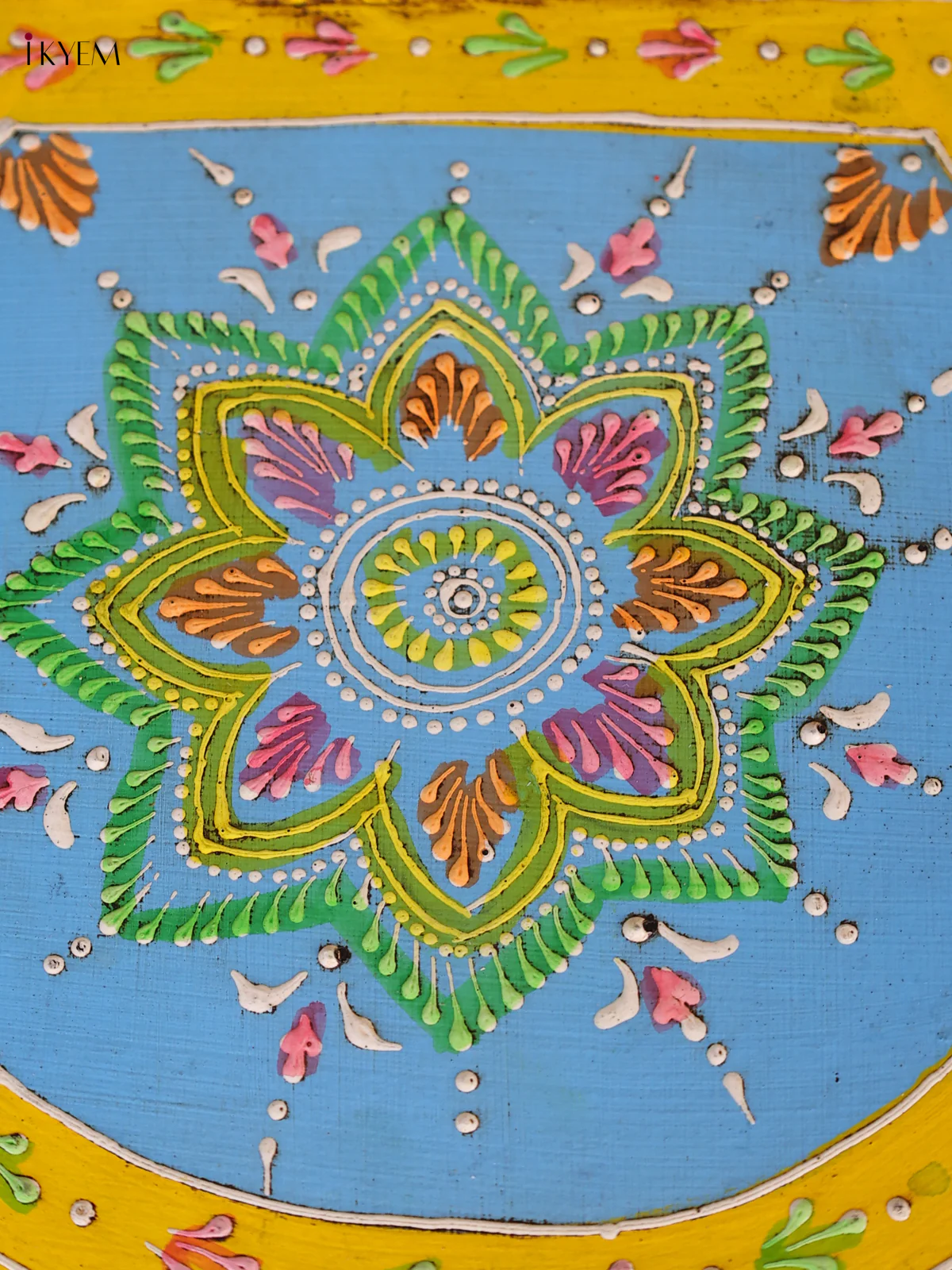 Hand-Painted Wooden Elephant Stool - Sky Blue - 8 Inches-KEE07013 - Image 3