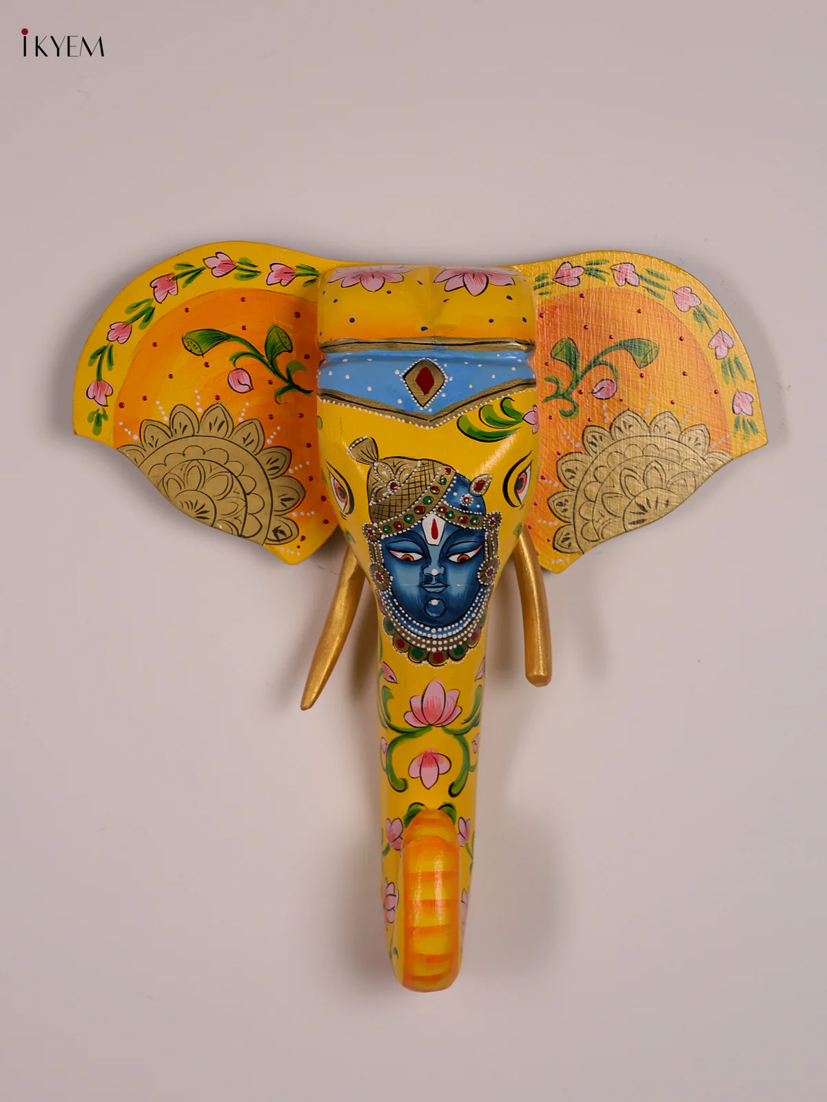 Wooden Handpainted elephant Head - Yellow-KEE08004