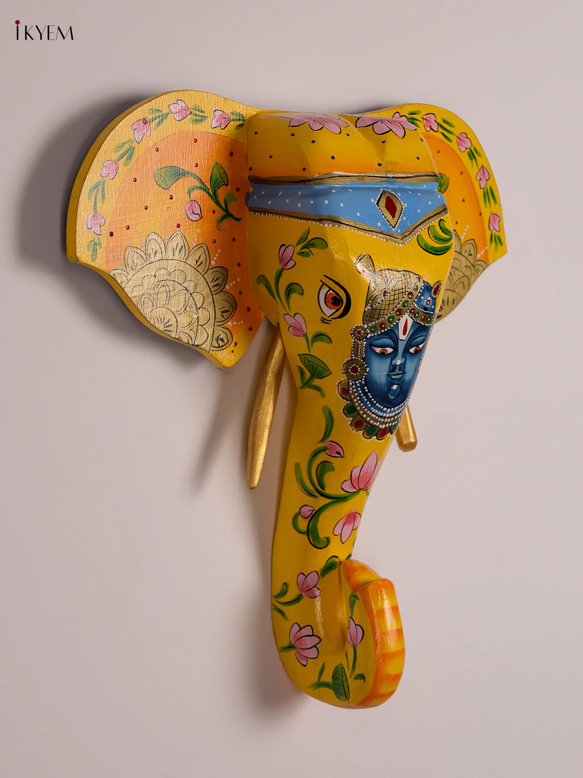 Wooden Handpainted elephant Head - Yellow-KEE08004 - Image 2