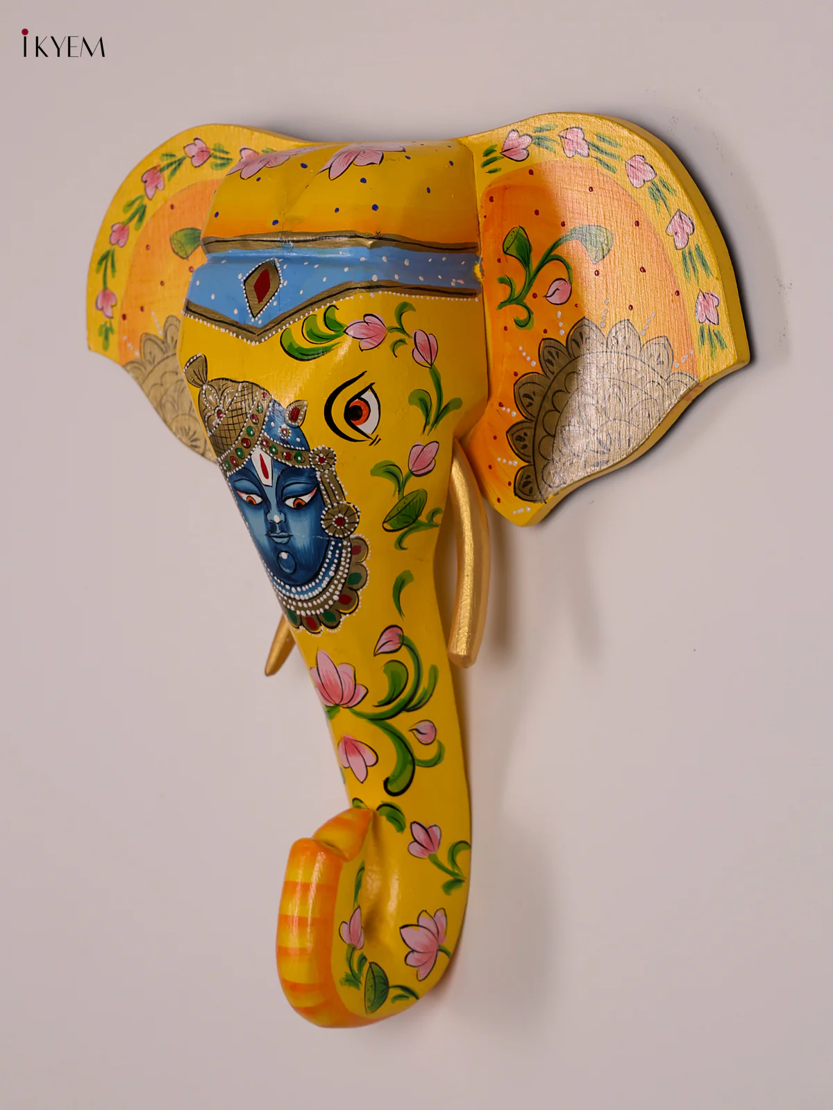 Wooden Handpainted elephant Head - Yellow-KEE08004 - Image 3
