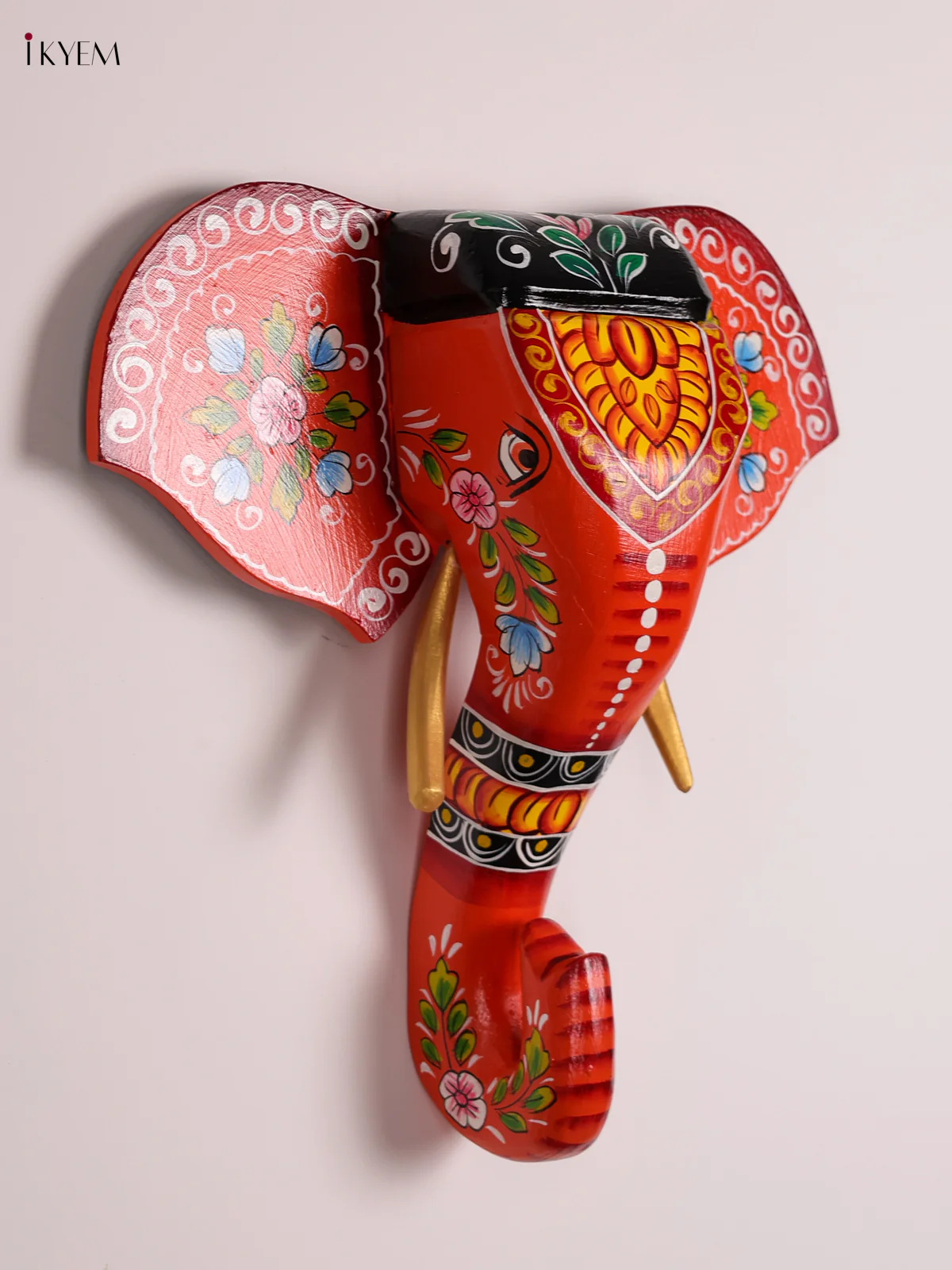 Wooden Handpainted elephant Head - Orange-KEE08005 - Image 2