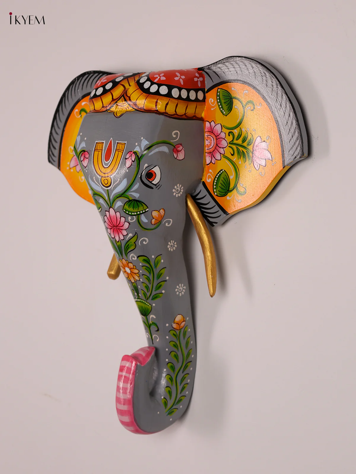 Wooden Handpainted elephant Head - Gray-KEE08006 - Image 3